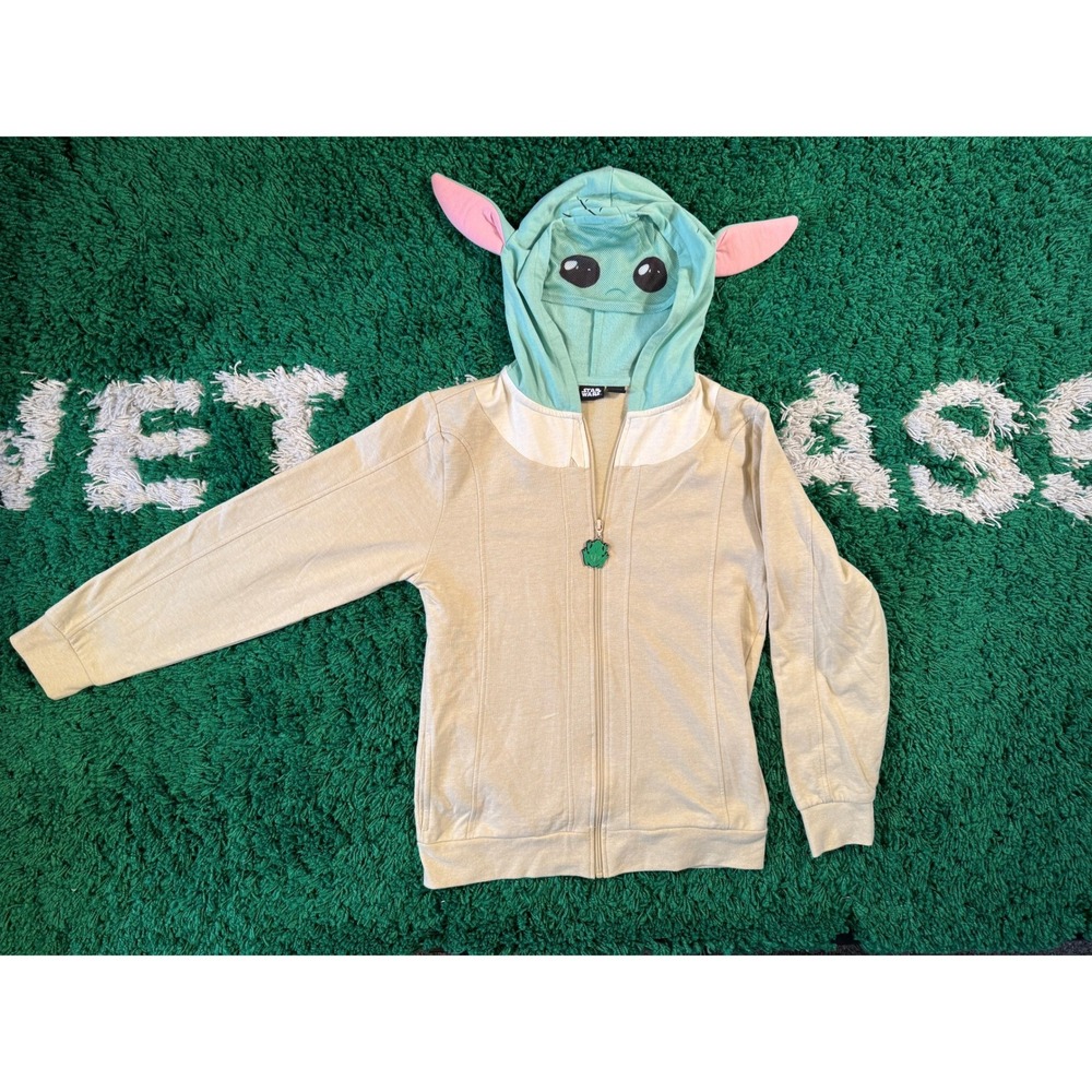 Star Wars Grogu Zip Hoodie Kids XL Tan Green Excellent Baby Yoda Mandalorian